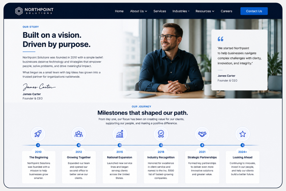 company timeline on about us page